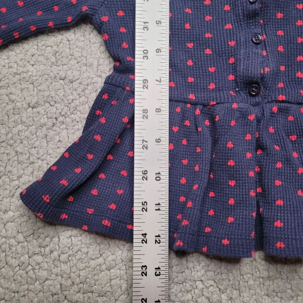 Baby Gap Shirt Girls Toddlers 3 Years Blue Red Hearts Waffle Knit Peplum Ruffles